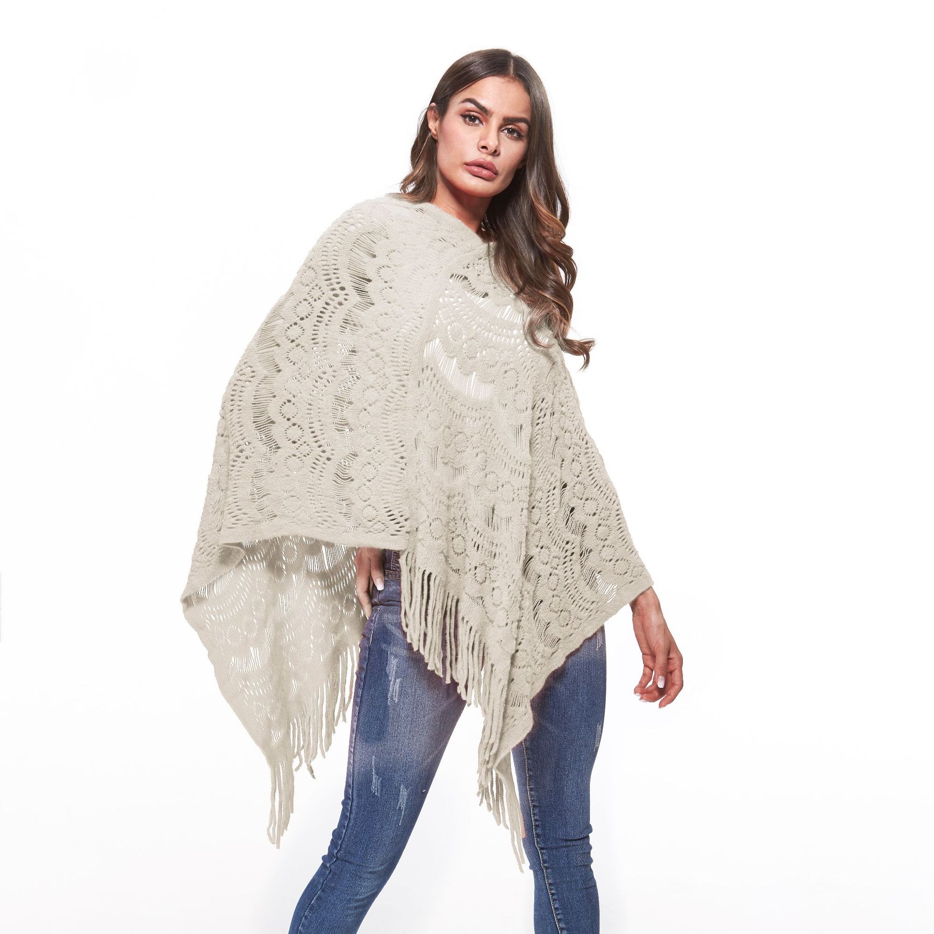 SZ60180-5 Knitting Crochet Wings Bat Sweater Tassels Wrap Coat Shawl Poncho